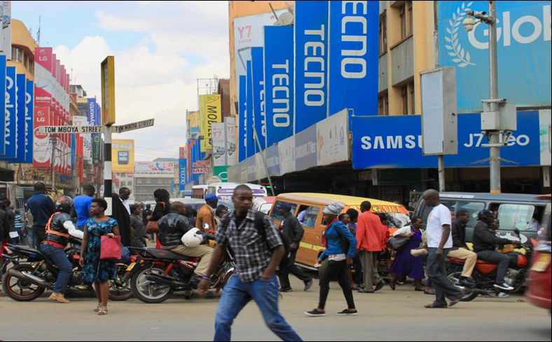 Multiple road users in Nairobi, Kenya