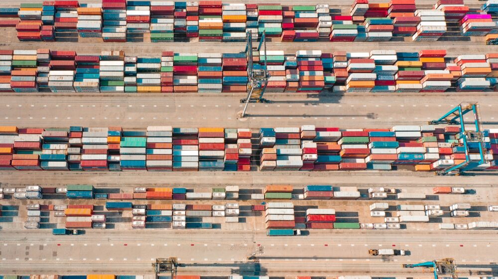 Rows of shipping containers