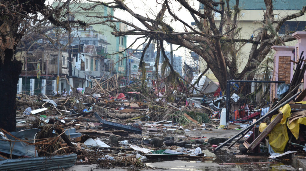 Debris on the streets of Tacloban after Typhoon Haiyan