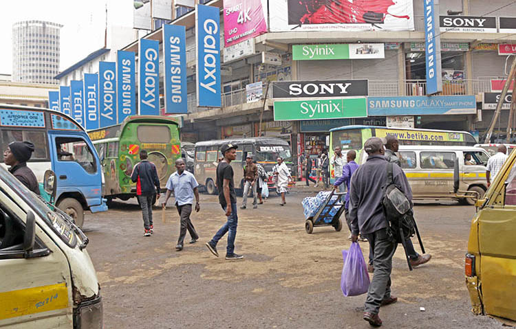Traffic and pedestrians in Nairobi, Kenya