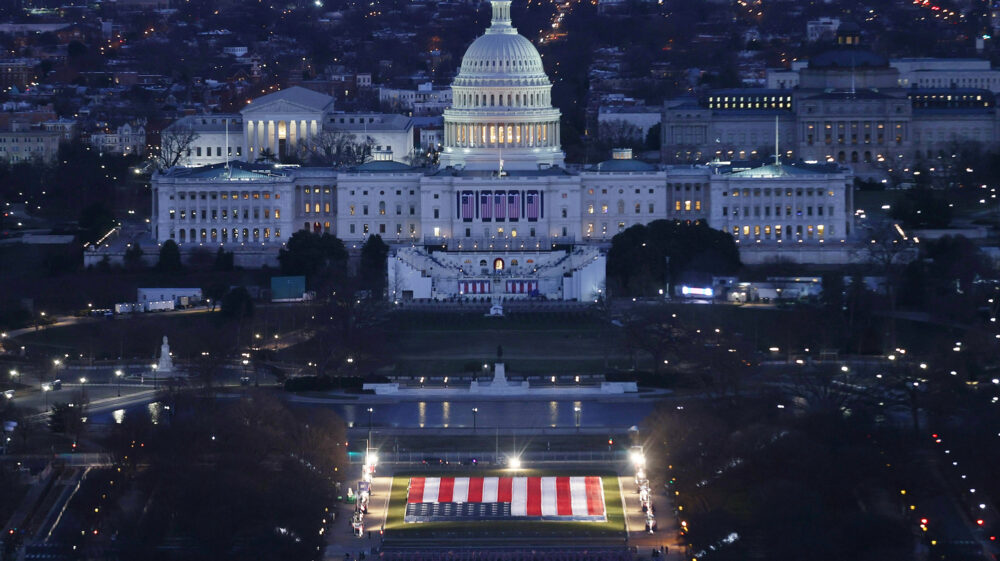 Photo of the Capitol Building and the Field of Flags before Biden inauguration