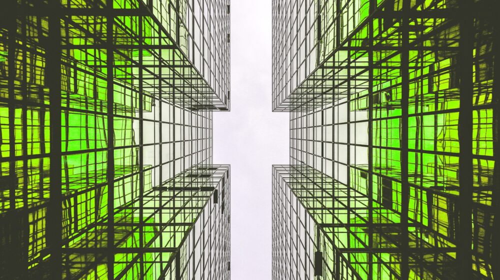 Green glass buildings