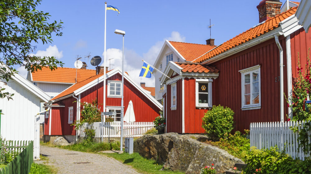 Traditional red houses in Sweden