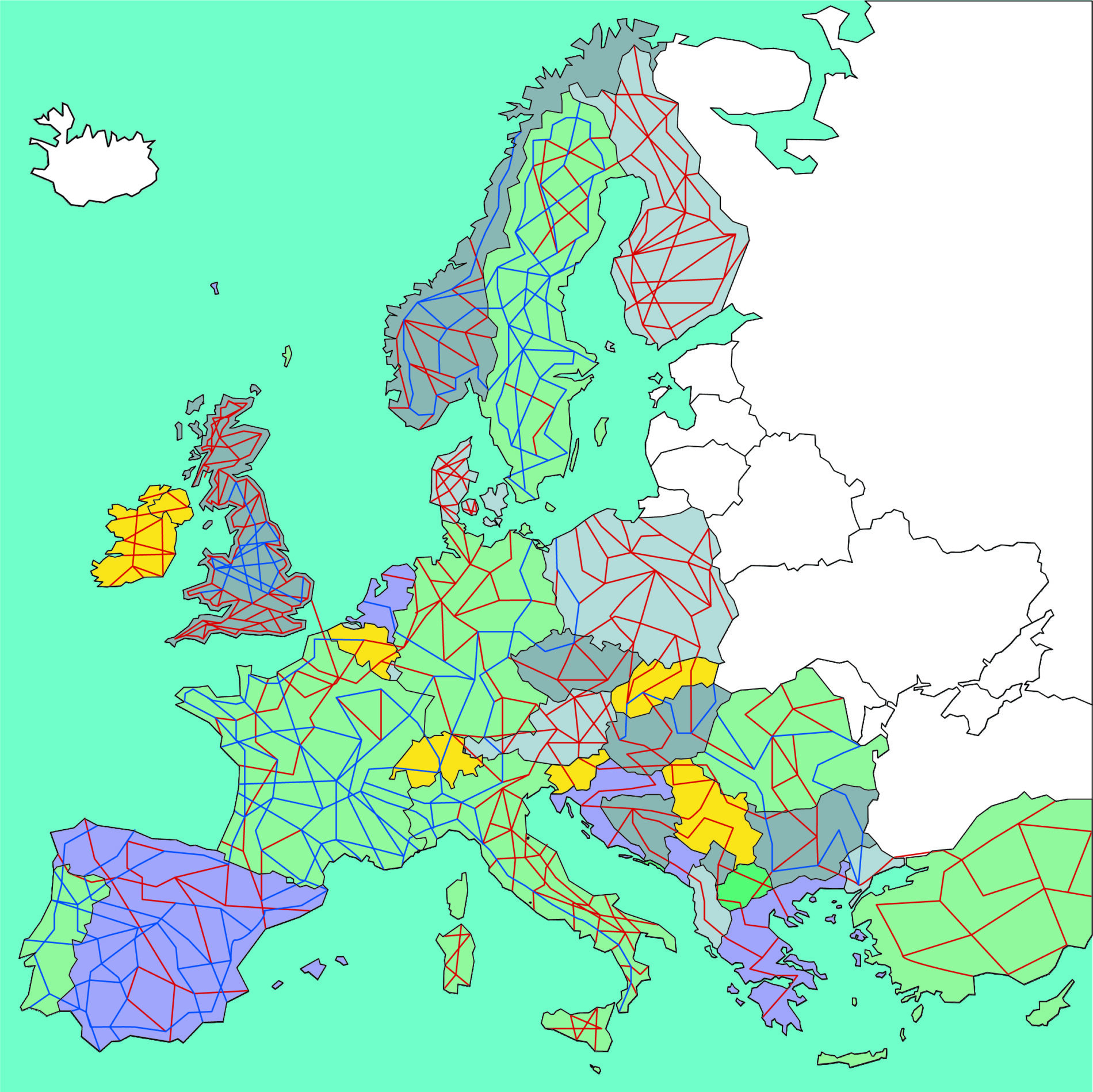 Artist’s representation of the European high voltage transmission grid. Source data: www.geni.org. Image: SEI.