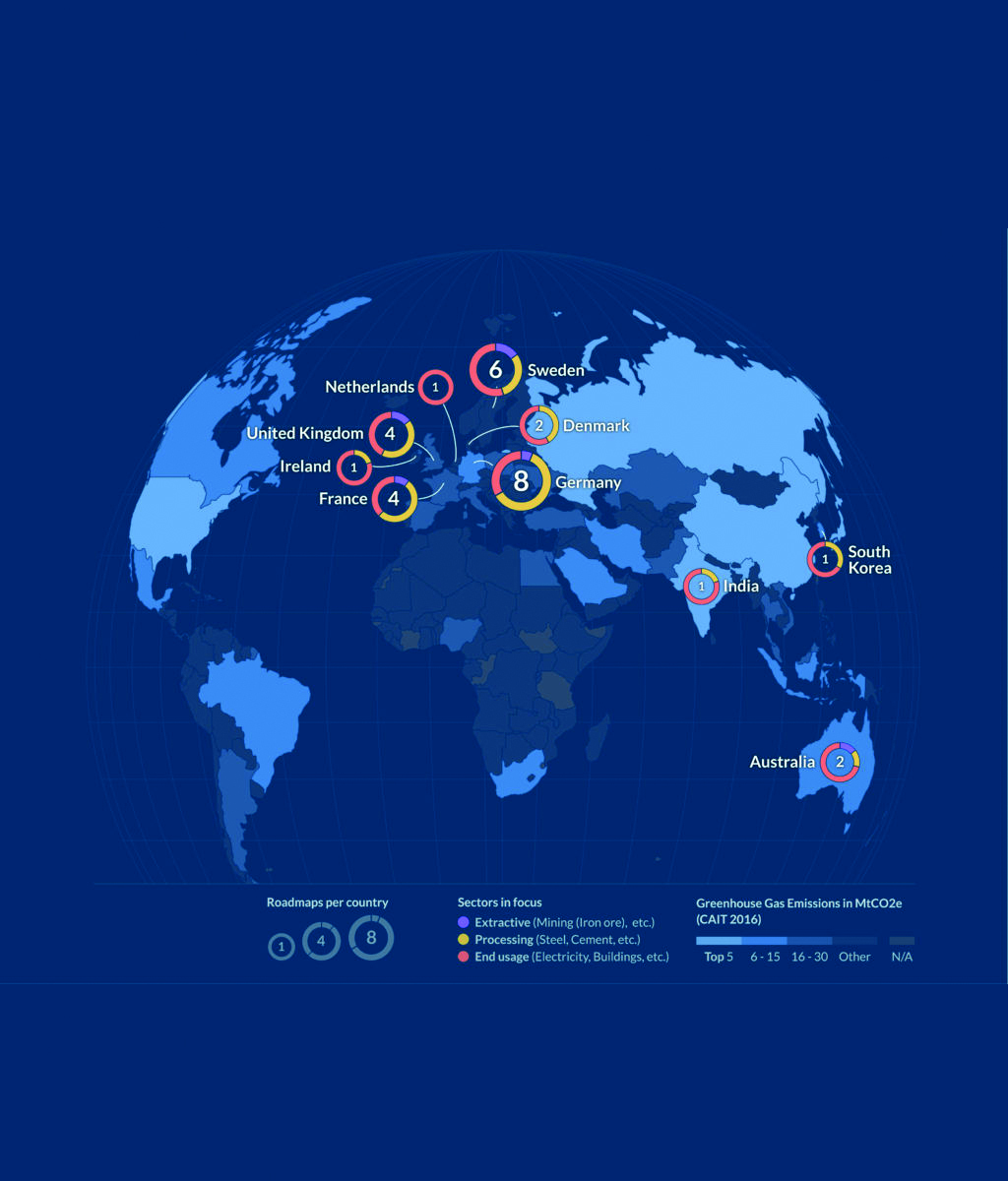 A map graphic showing international progress towards clean energy policies.
