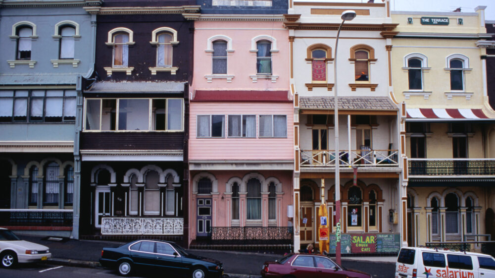 Row of terrace houses in Newcastle East, Australia