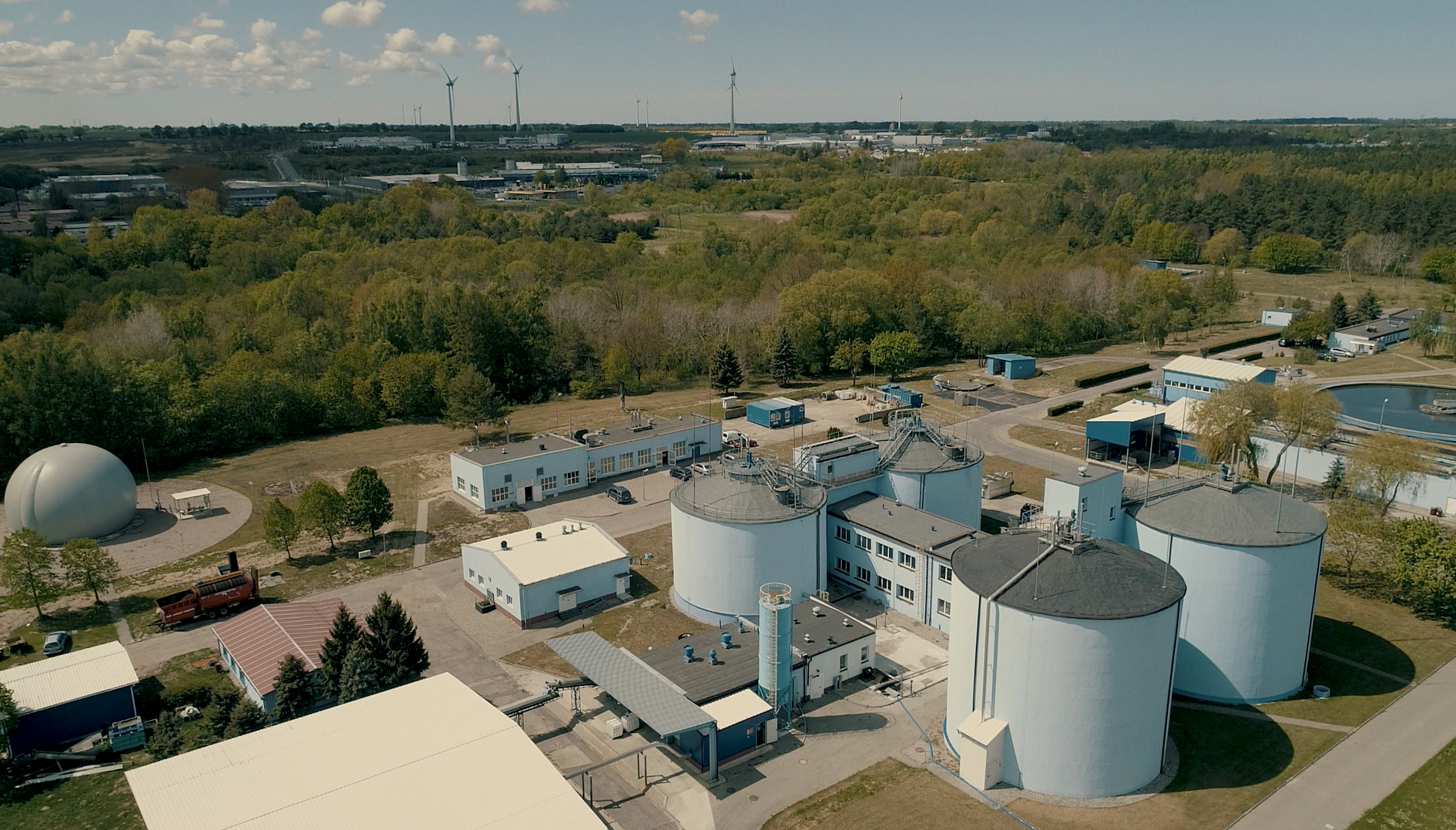 Aerial view of the Słupsk Waterworks wastewater treatment plant in Poland