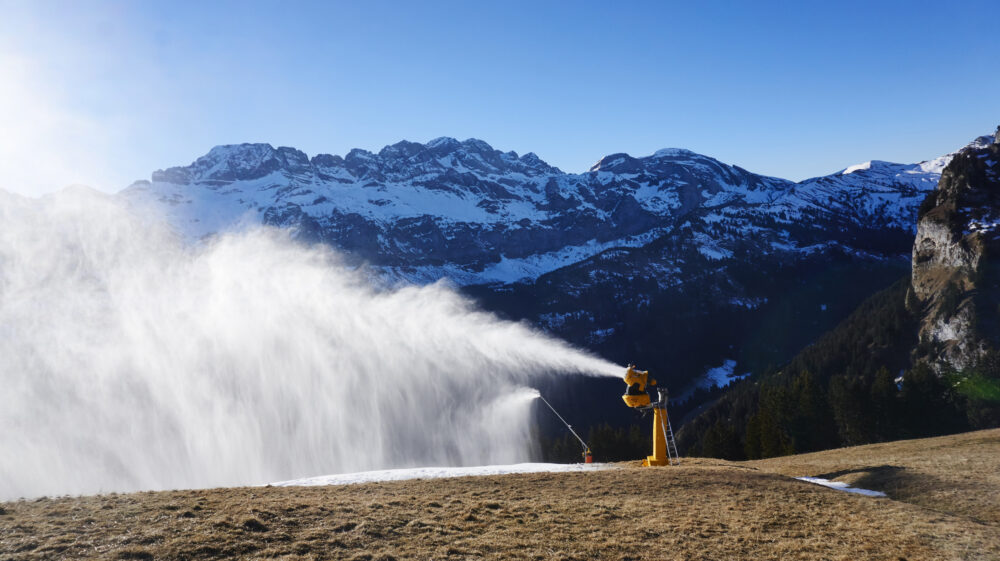 Active snow cannon at Portes du Soleil, Champéry, Switzerland