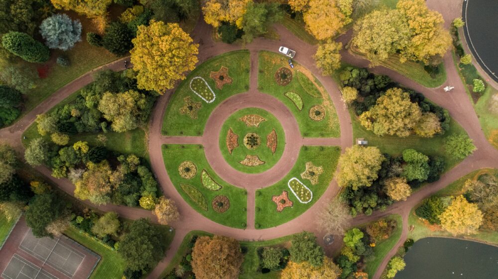Aerial photo of West Park, Wolverhampton, UK