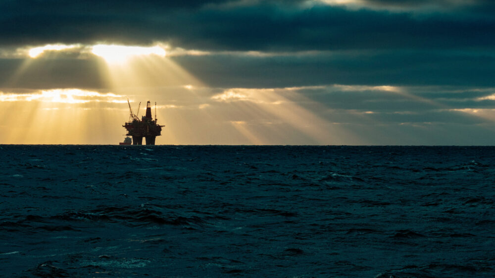 Industrial oil rig offshore platform construction site on the North Sea coast