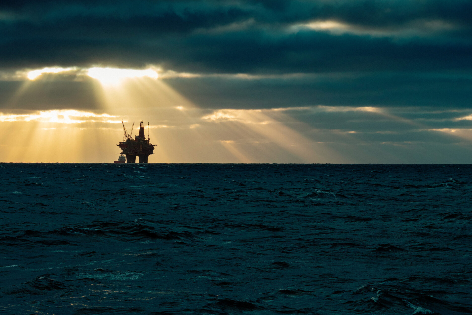 Industrial oil rig offshore platform construction site on the North Sea coast
