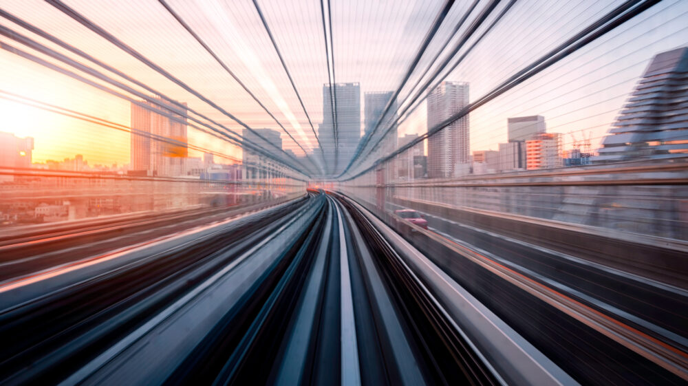 Long exposure on train, Shibaura business area, Tokyo, Japan