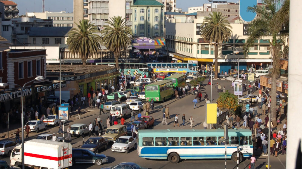 Aerial view of downtown traffic, Nairobi, Kenya