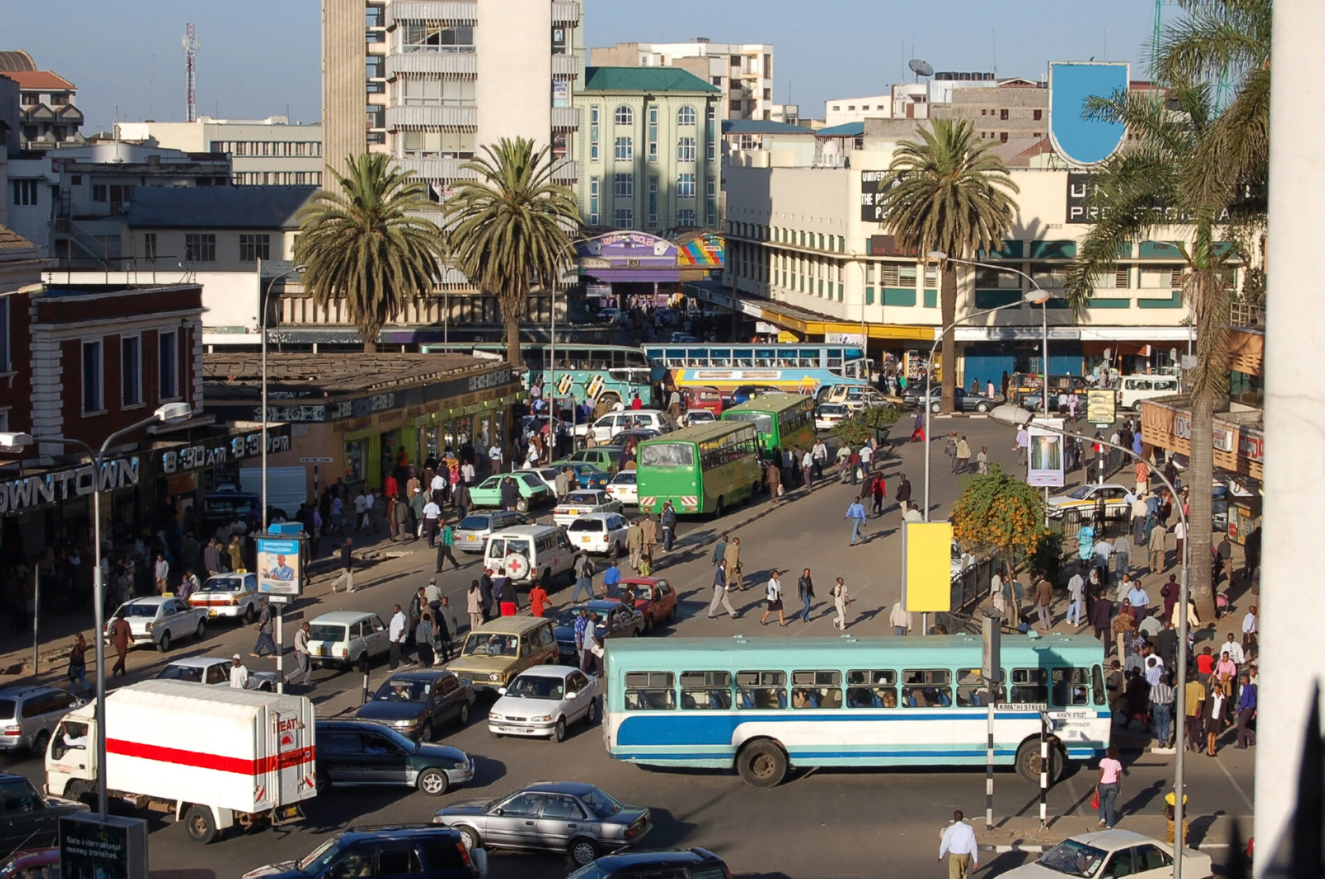 Aerial view of downtown traffic, Nairobi, Kenya