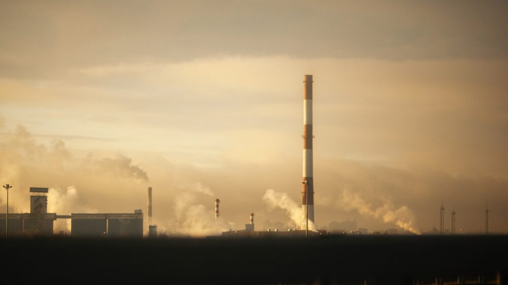 Red and white smokestack