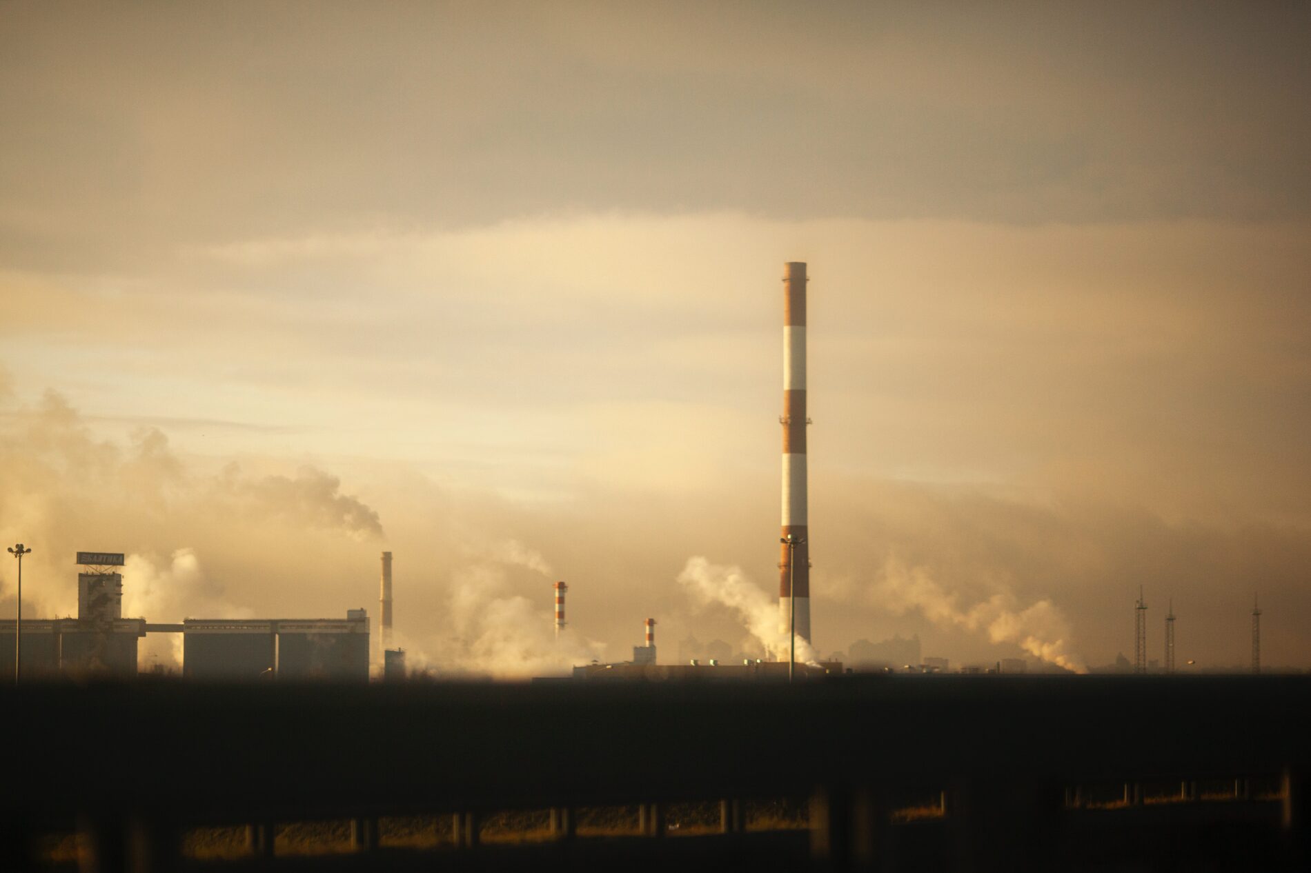 Red and white smokestack
