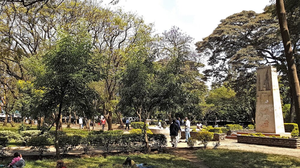 Nyayo Gardens Park, Nakuru, Kenya provides shade and respite to workers and local residents