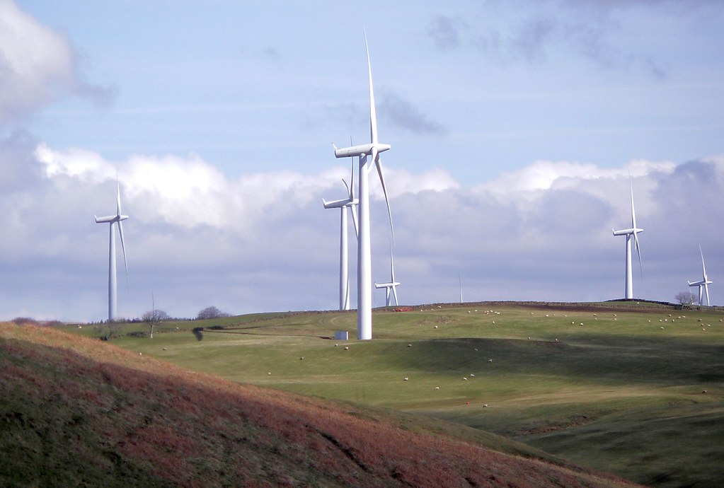 View of Hadyard Hill Wind Farm, south Ayshire, Scotland, UK, April 2010