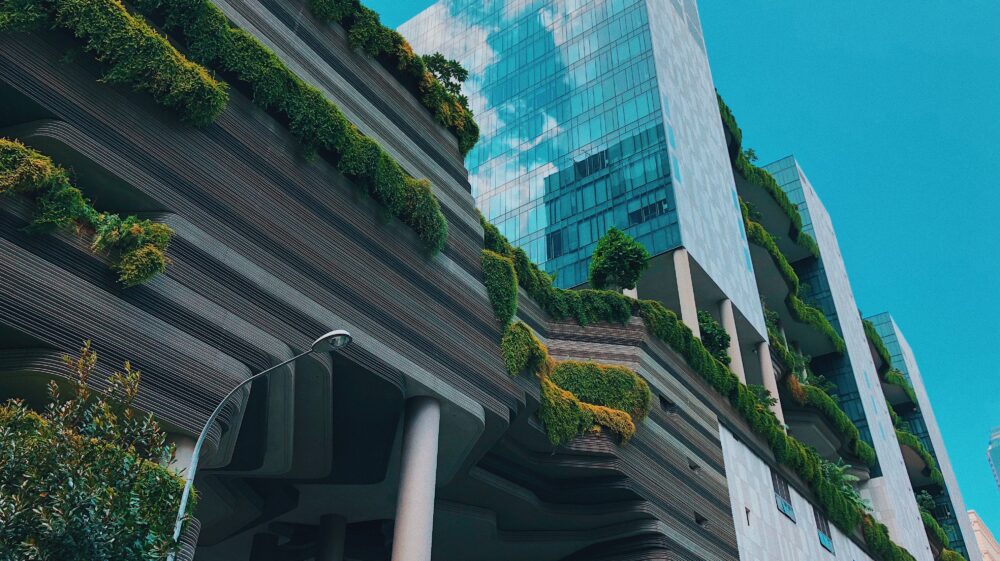 Urban garden growing out of skyscrapers, Singapore