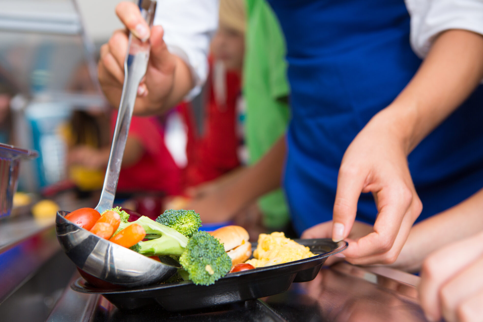 Close-up of vegetables served in school lunch line