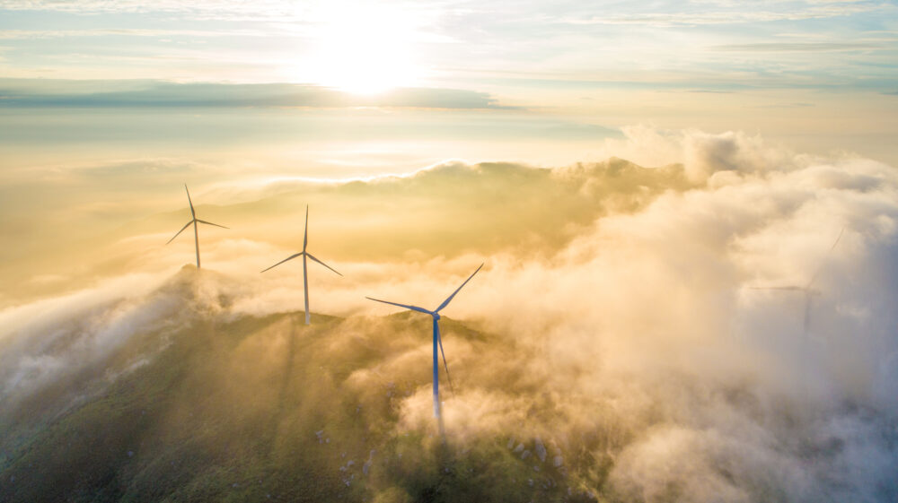 Aerial cloud sea and wind power, China
