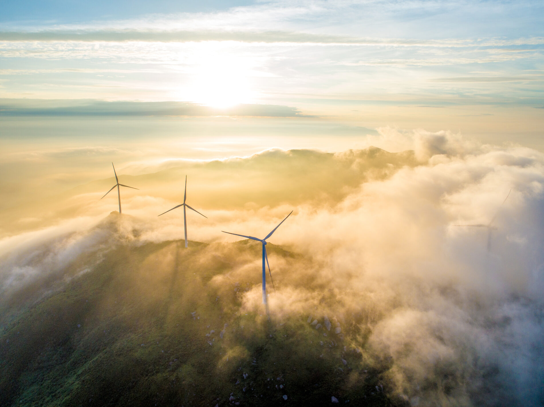 Aerial cloud sea and wind power, China