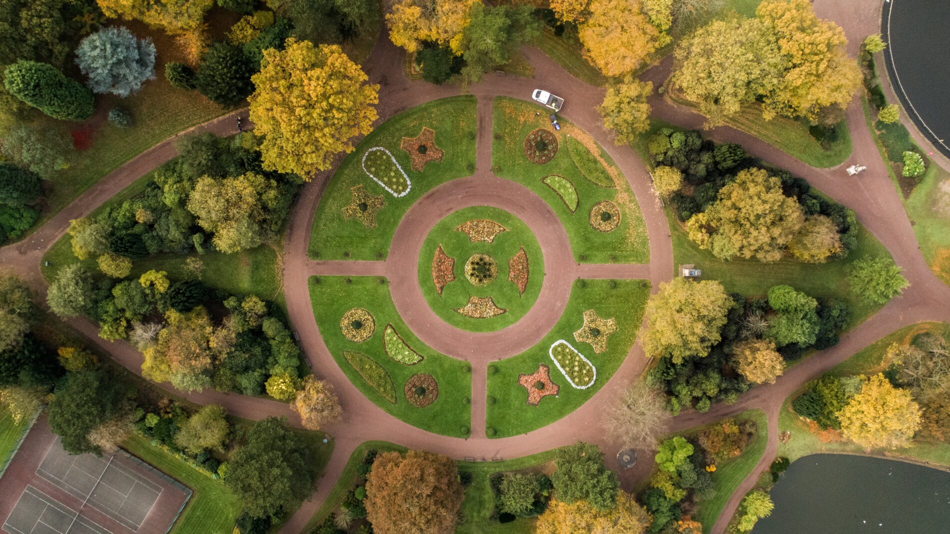 Aerial view of West Park, Wolverhampton, UK