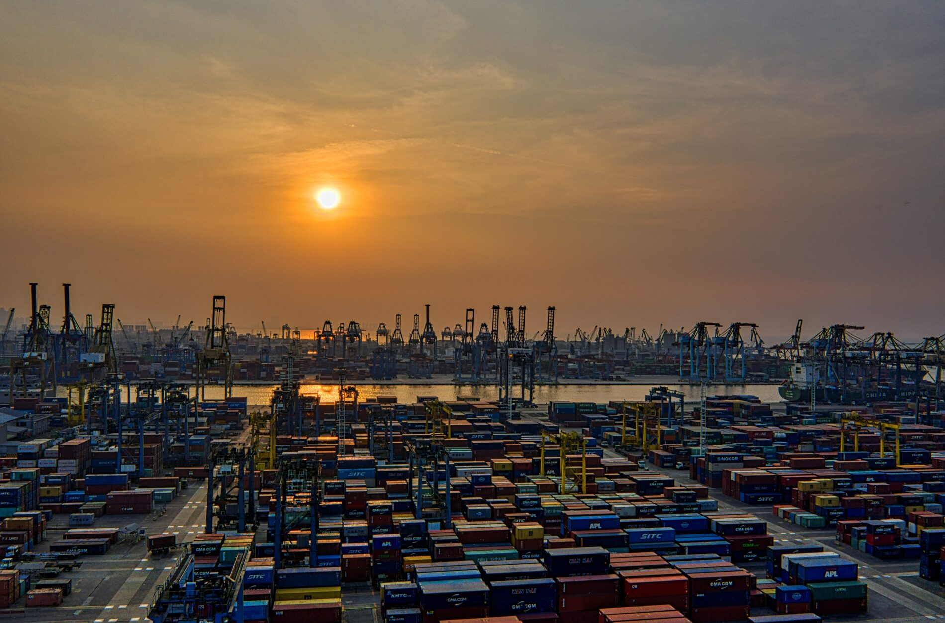 Seaport during golden hour at dusk