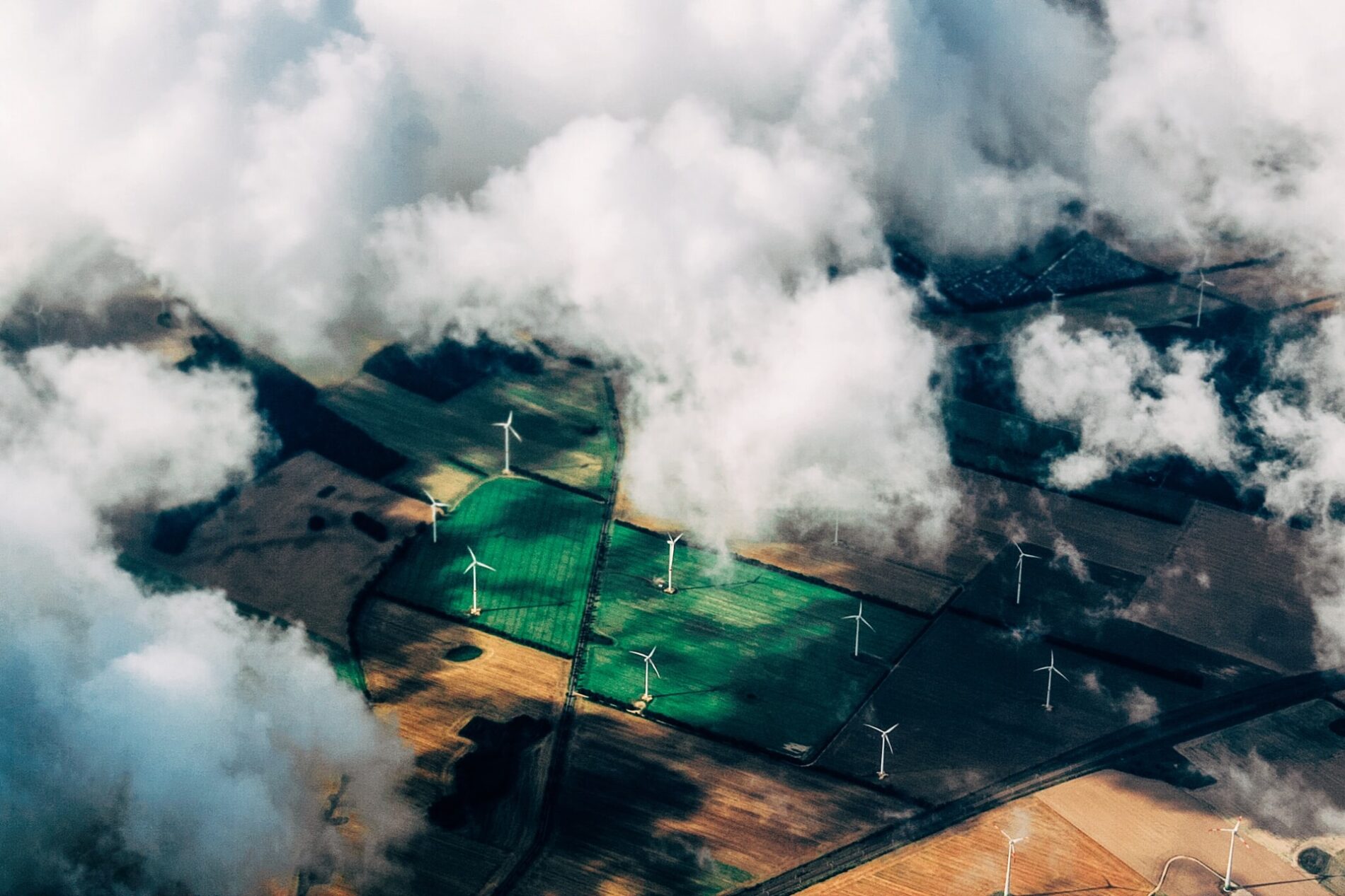 Fields under clouds from above