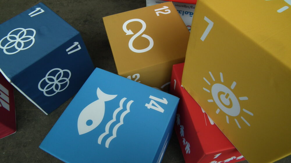 Boxes with the Sustainable Development Goals written on them