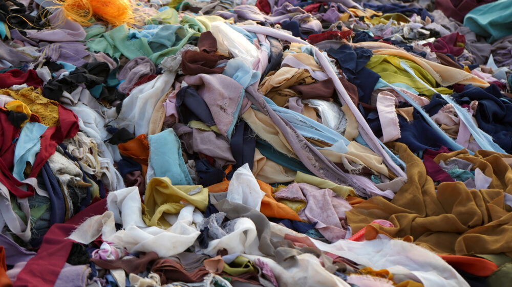 Pile of garbage including many pieces of textiles, Jakarta, Indonesia