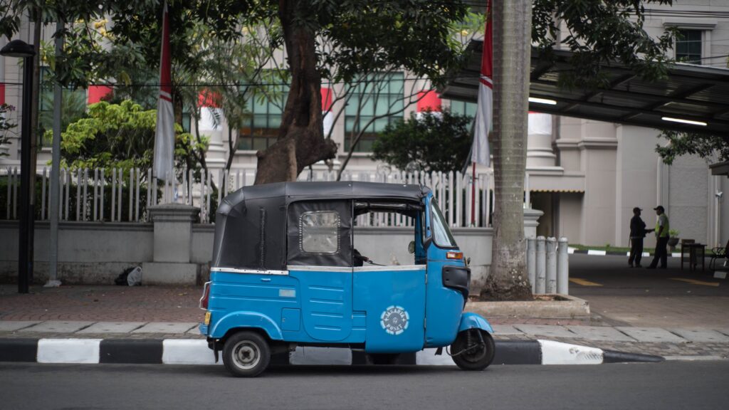 Photo of a 3 wheeler taxi in Indonesia