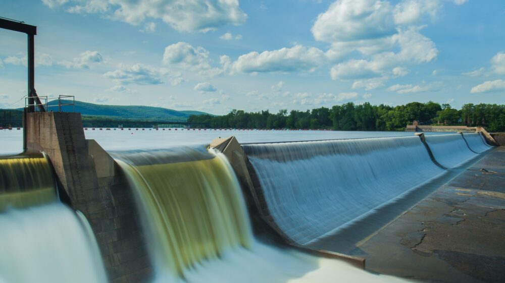 Hydropower plant, forest, water