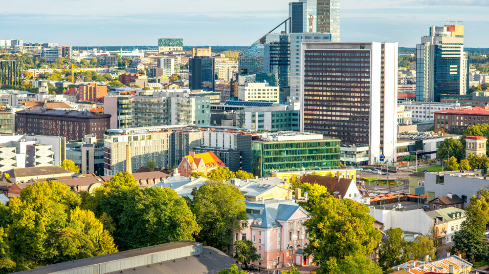 Aerial view of financial district in Tallinn, Estonia
