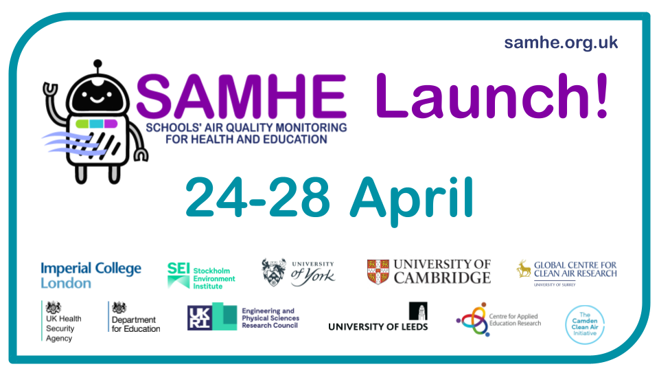 SAMHE launch card with launch dates 24-28 April and logos of partner organisations.