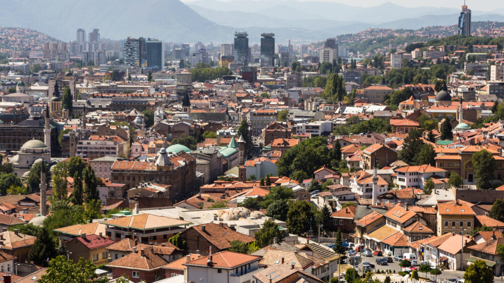 Sarajevo old town from the nearby hills in Bosnia and Herzegovina