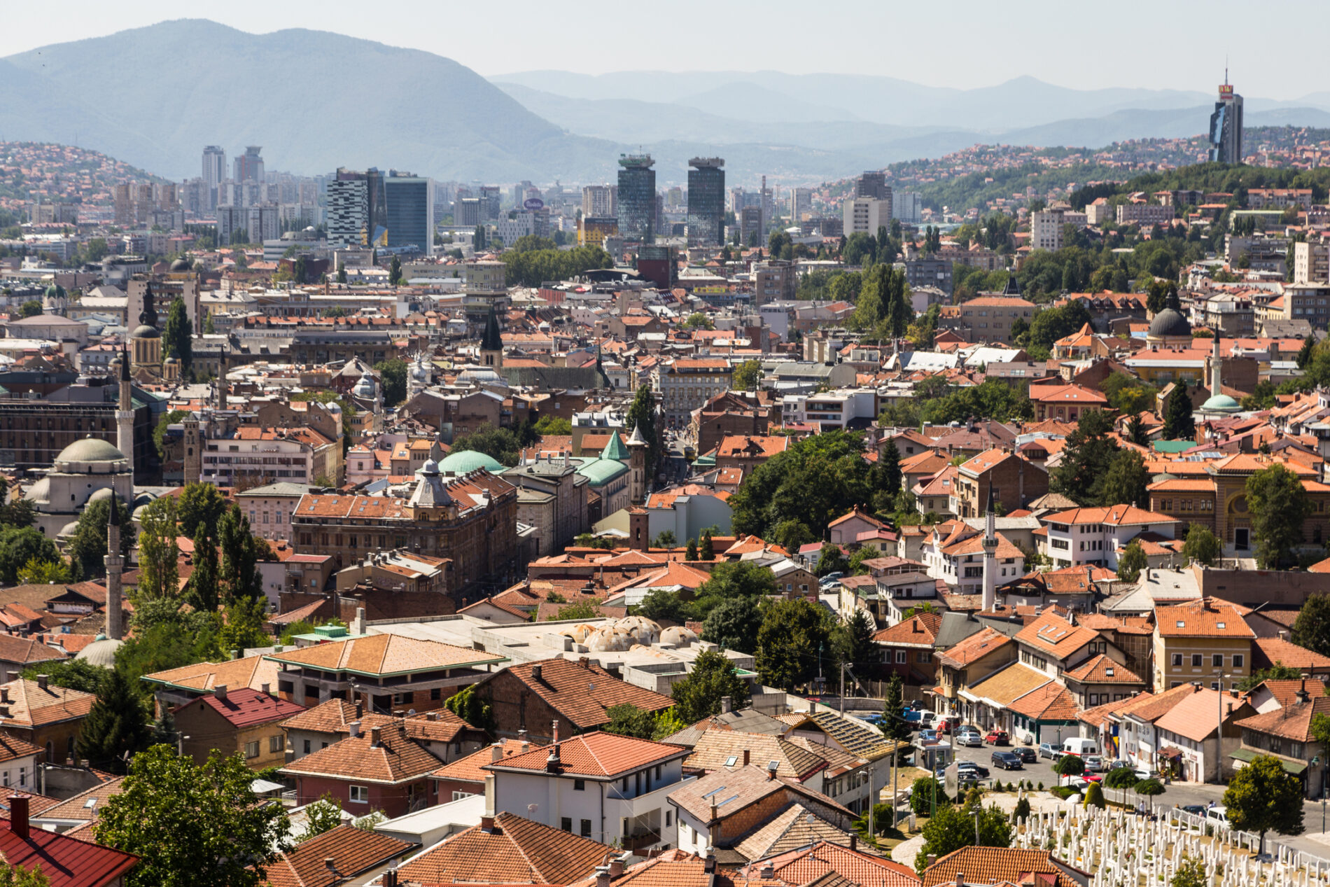 Sarajevo old town from the nearby hills in Bosnia and Herzegovina