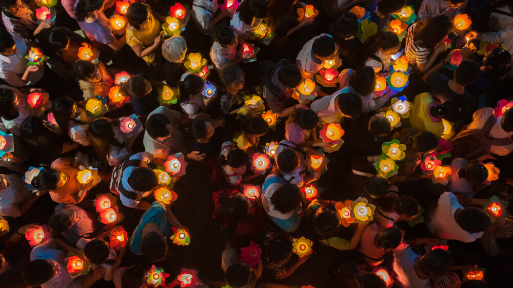 Participants in a parade celebrate Buddhas festival day saigon, Vietnam