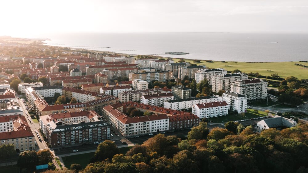 Aerial view over Malmö's northern beach, Sweden