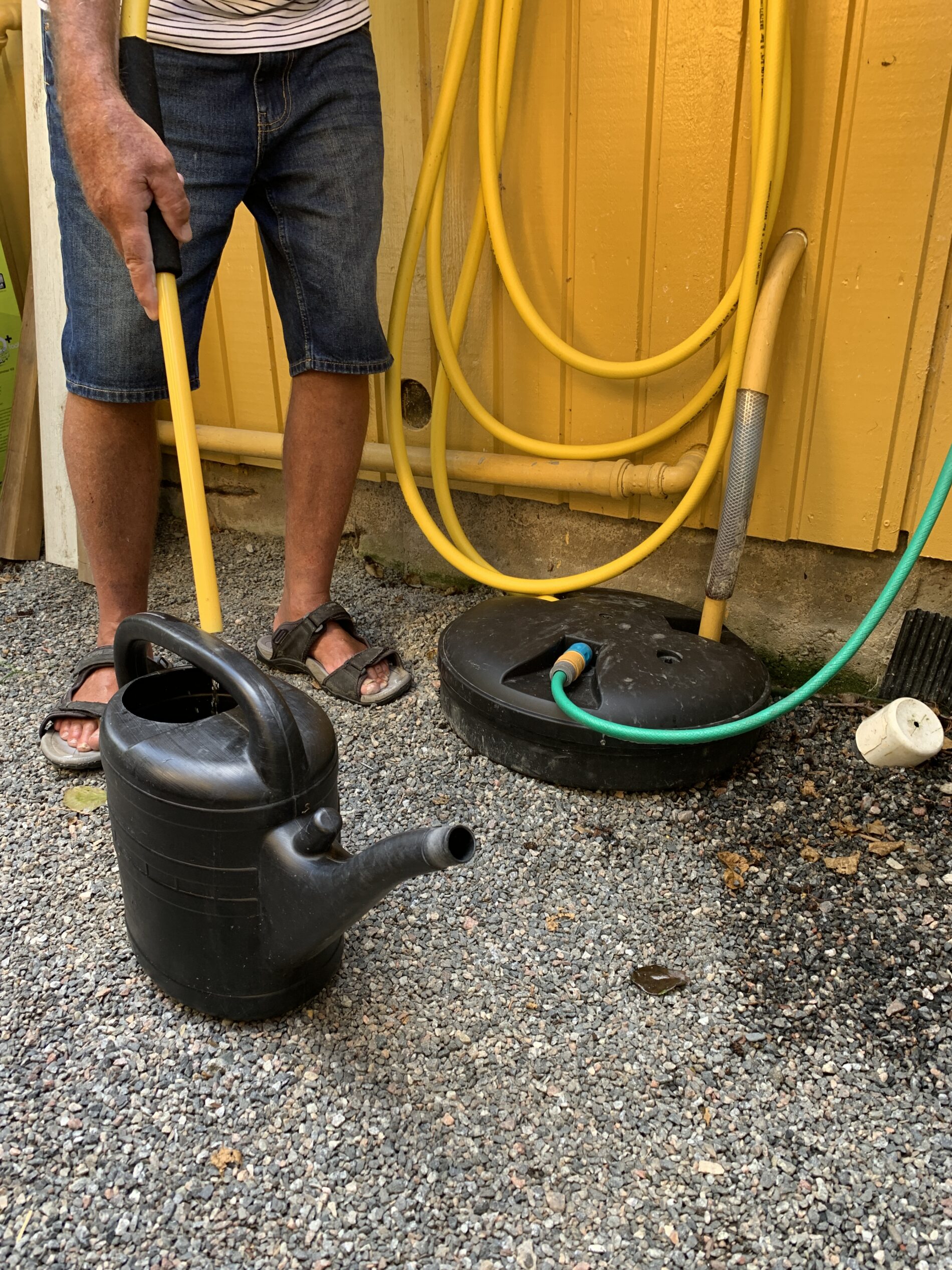 A pipe connects the toilet’s urine collector to a container outside.