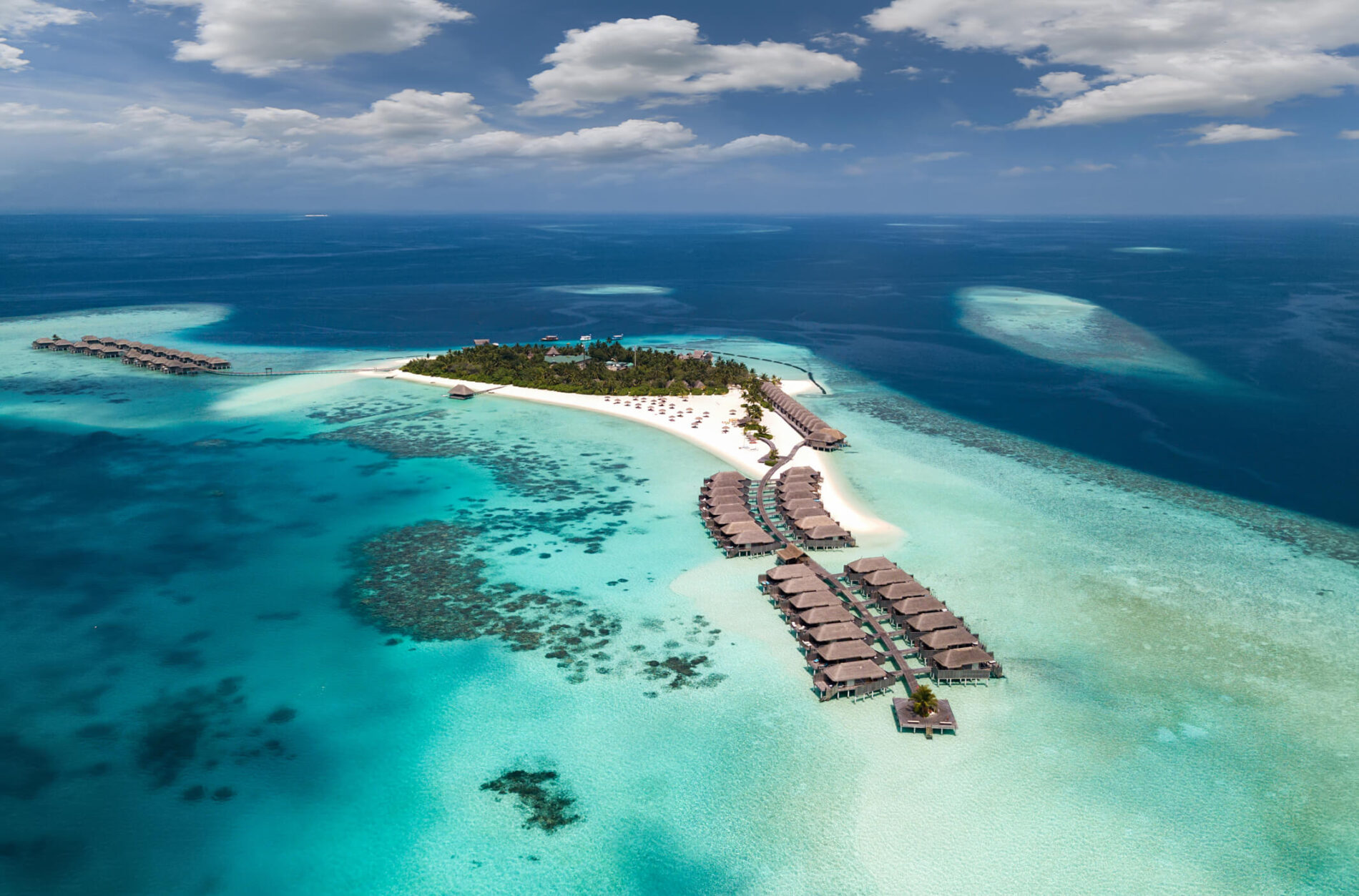Aerial view of island village in Maldives