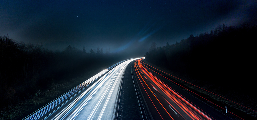 Light trails on highway at night