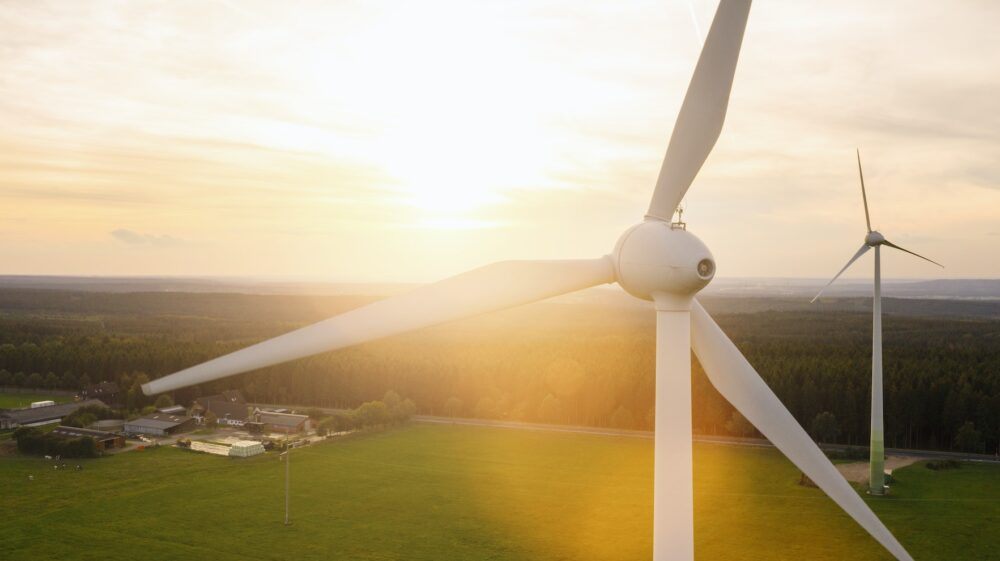 Aerial view of wind turbine, Germany