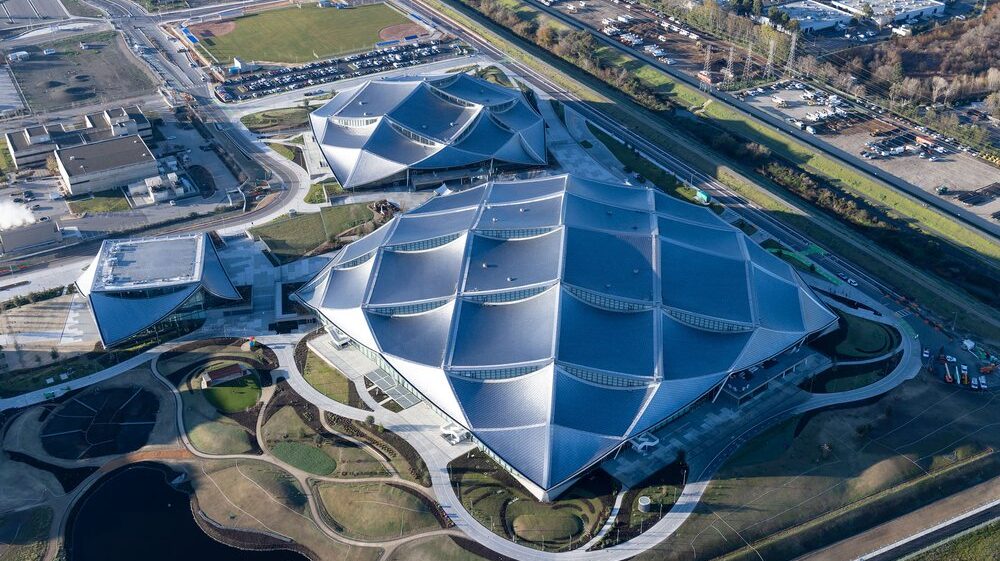 An aerial photo of Google’s Bay View campus