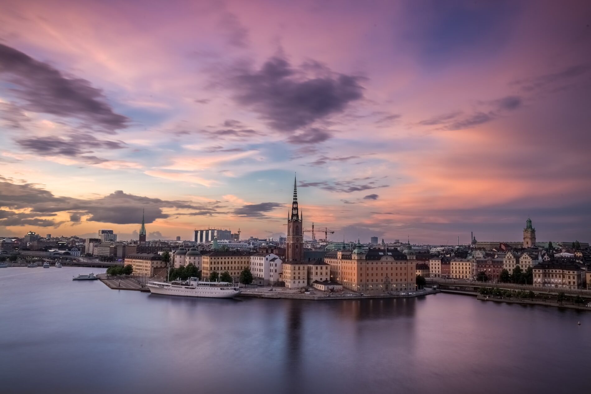 Stockholm harbour purple sky
