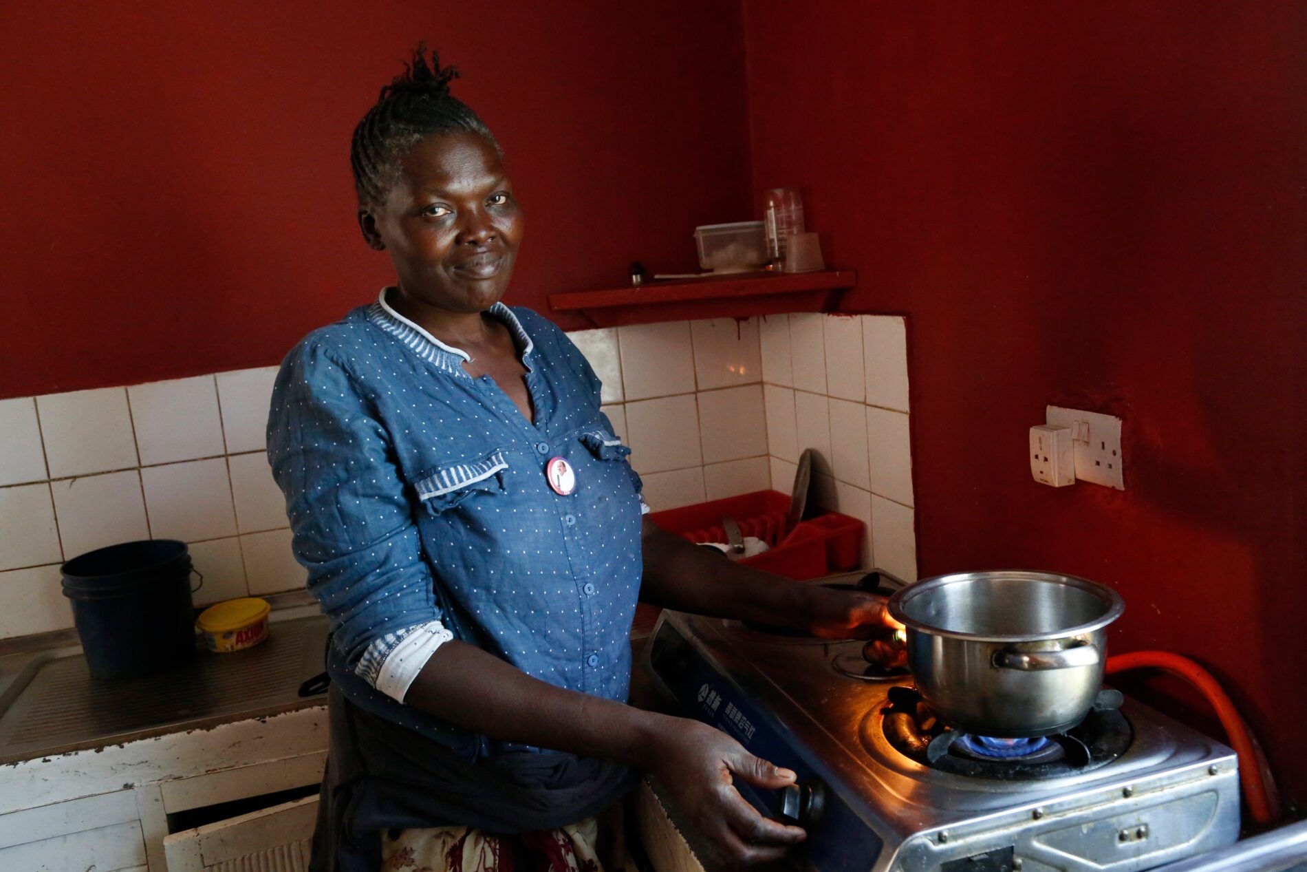 Magdalena, a cook using biogas on a farm near Arusha, Tanzania.