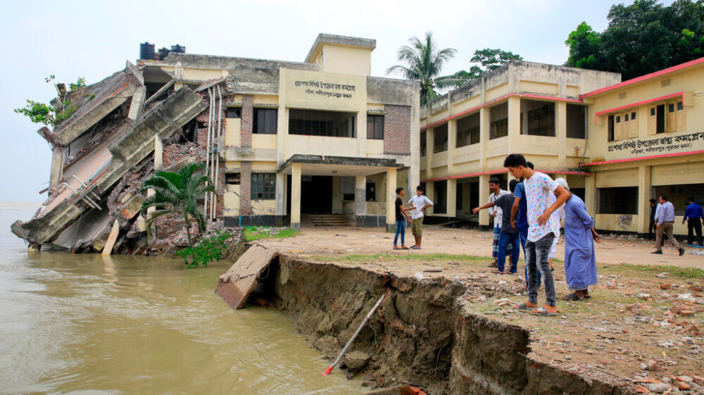 Naria Upazila Health Complex building in Shariatpur district goes into the Padma River. Shariatpur, Bangladesh