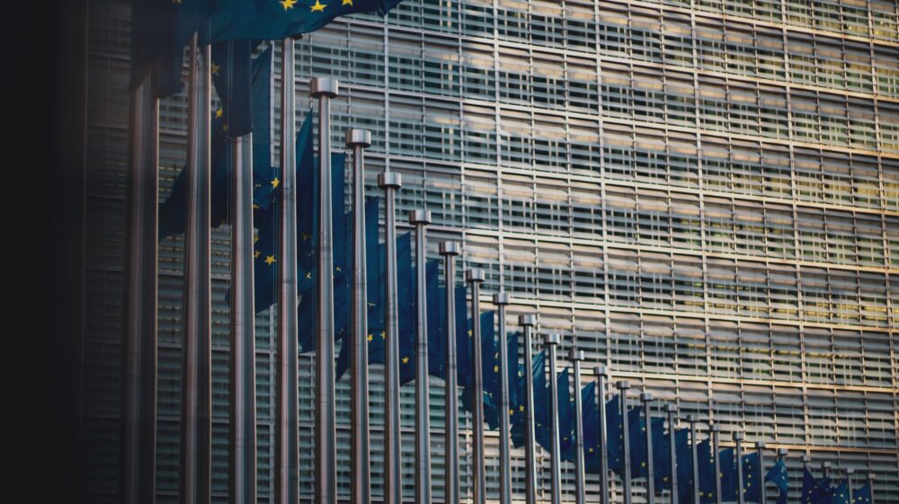 EU flags outside of building