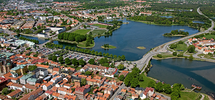 Aerial view of Malmfjärden bay in Kalmar, Sweden