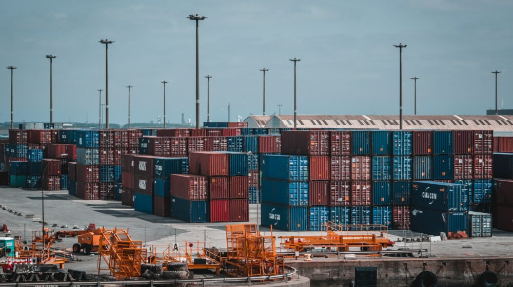 Intermodal Container Stacked on Port